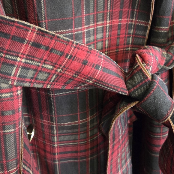 Women's Red Plaid Trench Coat - Picture 2 of 7